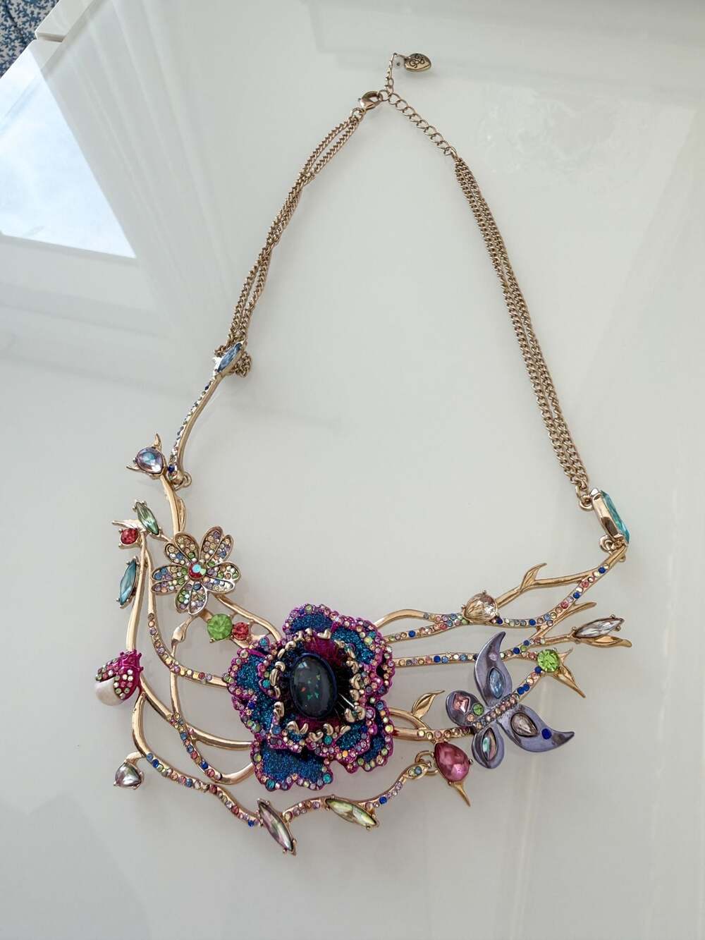 Betsey Johnson Floral Garden Statement Necklace with Butterfly and Gemstone Acce - Picture 1 of 5